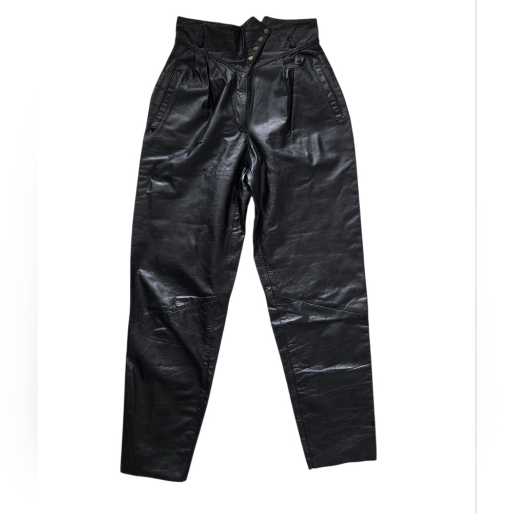 Vintage Deja Vou Designs High-waisted Black Leather Pants Womens M Biker Western
